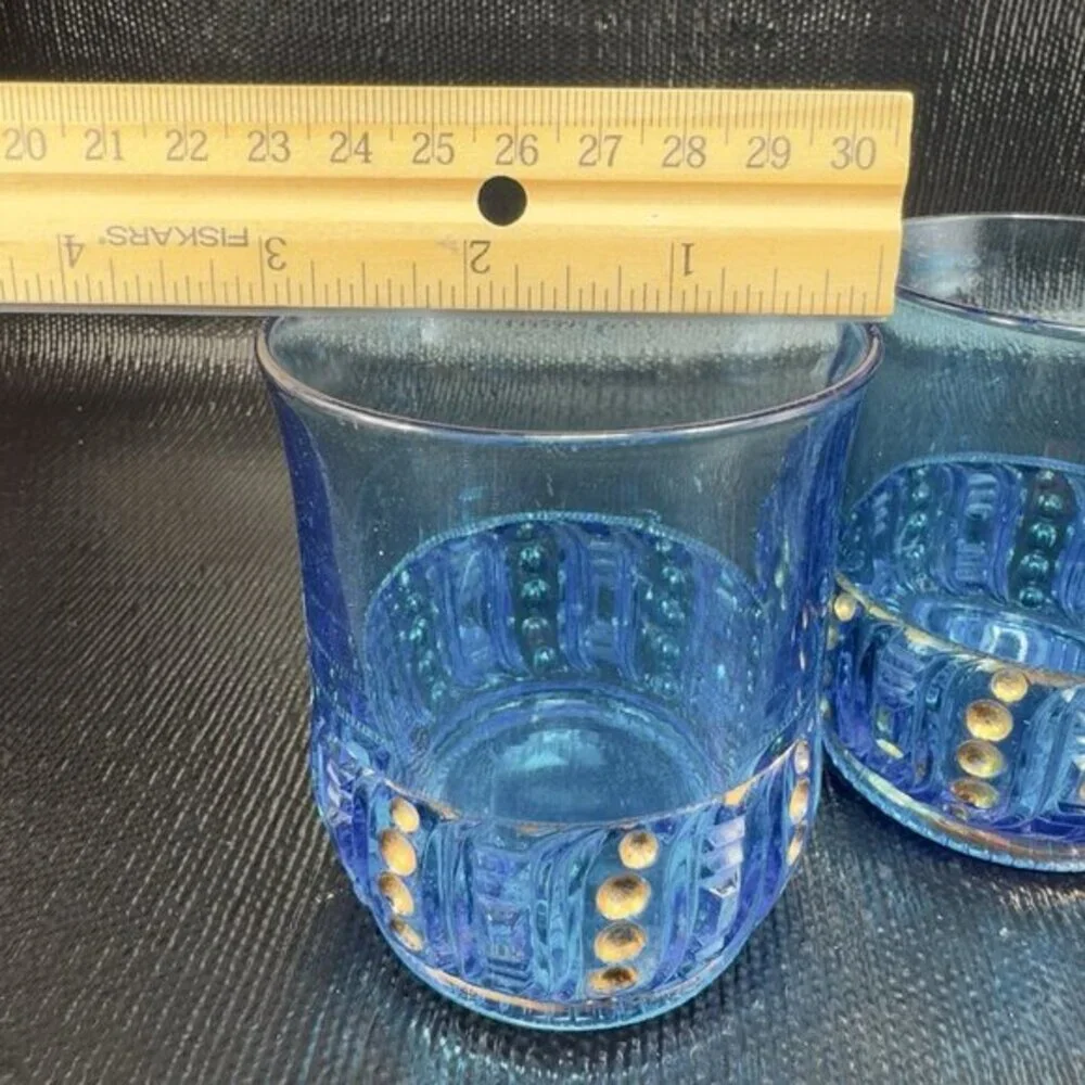 EAPG 1898 Riverside Olympia Glass Seed Pod Blue Tumblers Set‎ Manganese 365nm UV
